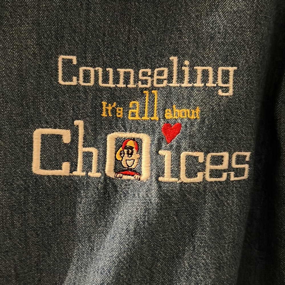 Denim Counselor’s shirt with embroidery design